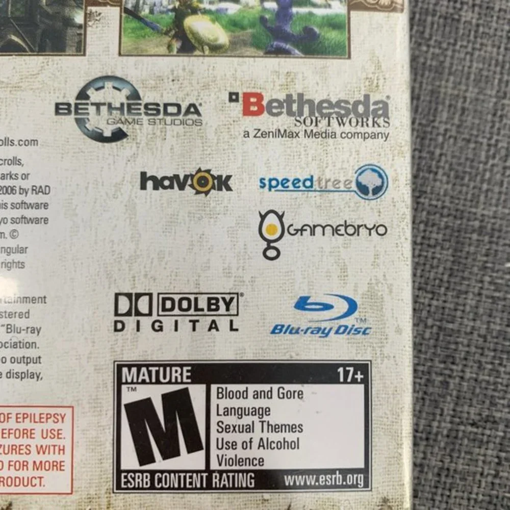 Elder Scrolls IV Oblivion Playstation‎ 3 Mature 17+ Bethesda Softworks